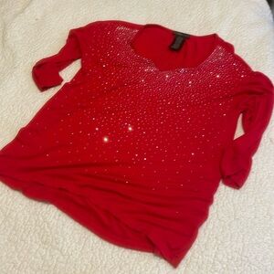 Design history, bedazzled V-neck quarter sleeve, Missy medium